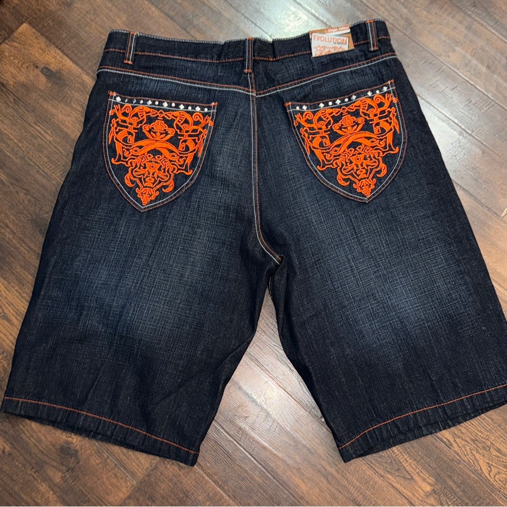Jeans Shorts Rare Evolution Design Embroidered Size 44 Y2K Baggy 90’s Sagging